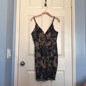 Nude mini bodycon with black sequins